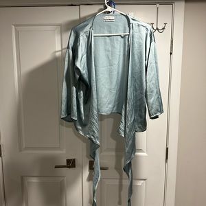 Urban Outfitters Women’s Blue Silk Cropped Front Tie Top, Size Medium